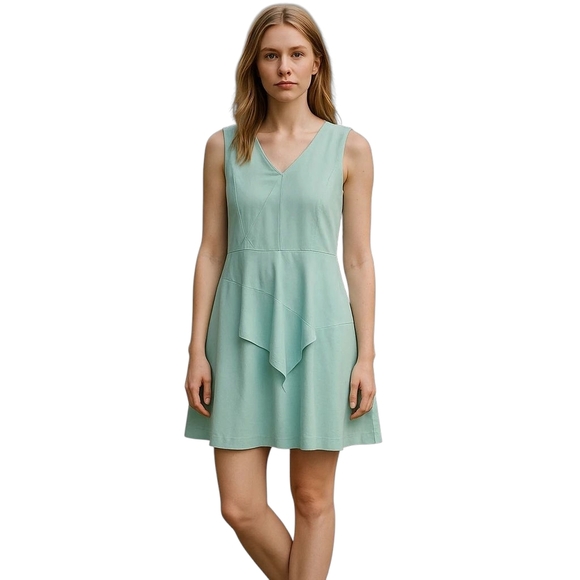 Milly V Neck Sea Glass Aqua Mini Dress 8 NWT - Picture 1 of 9